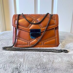 *Brand New* Brown PU Leather crossbody bag with metal strap and rivets